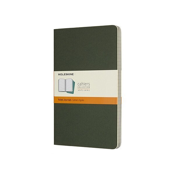 Sešity Moleskine Cahier, L, linkované, 3 ks - tm. zelené