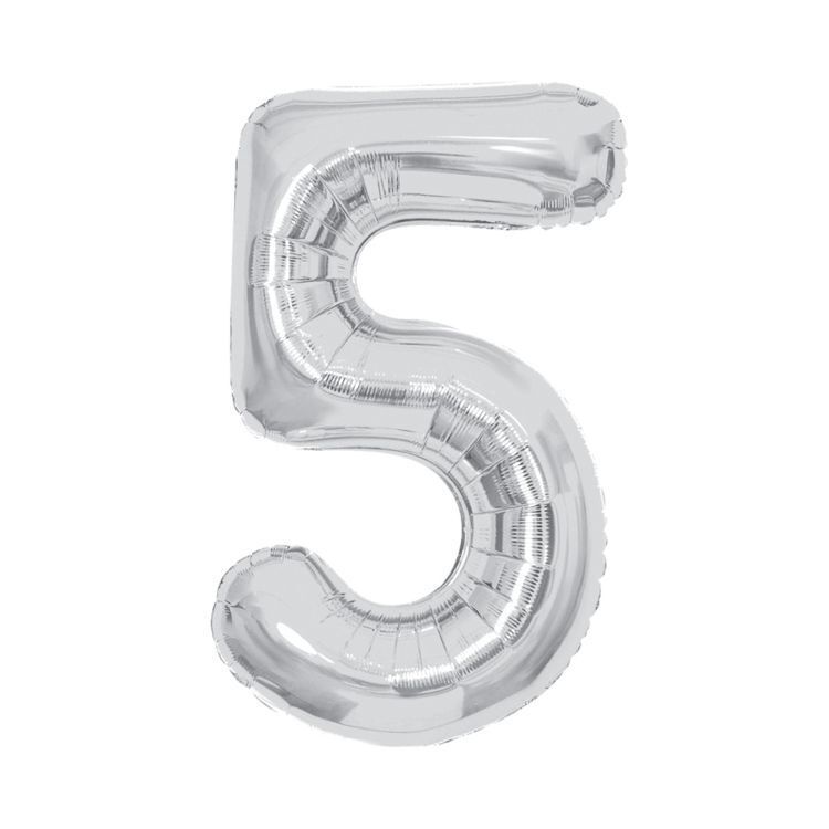 Balónek fóliový 85 cm stříbrný číslo 5