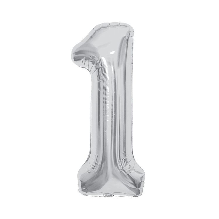 Balónek fóliový 85 cm stříbrný číslo 1