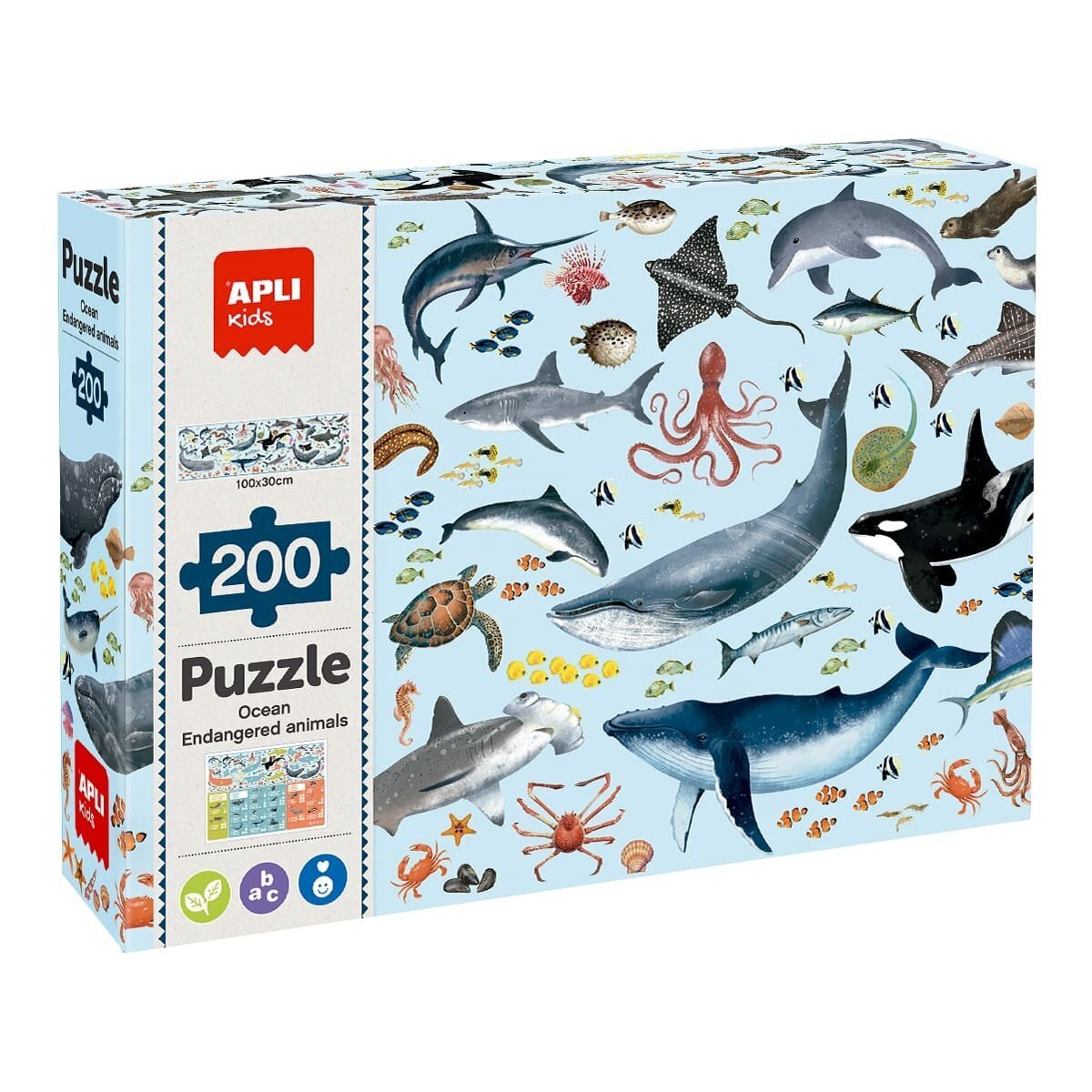APLI edukativní puzzle – Ohrožená zvířata v oceánu, 200 ks