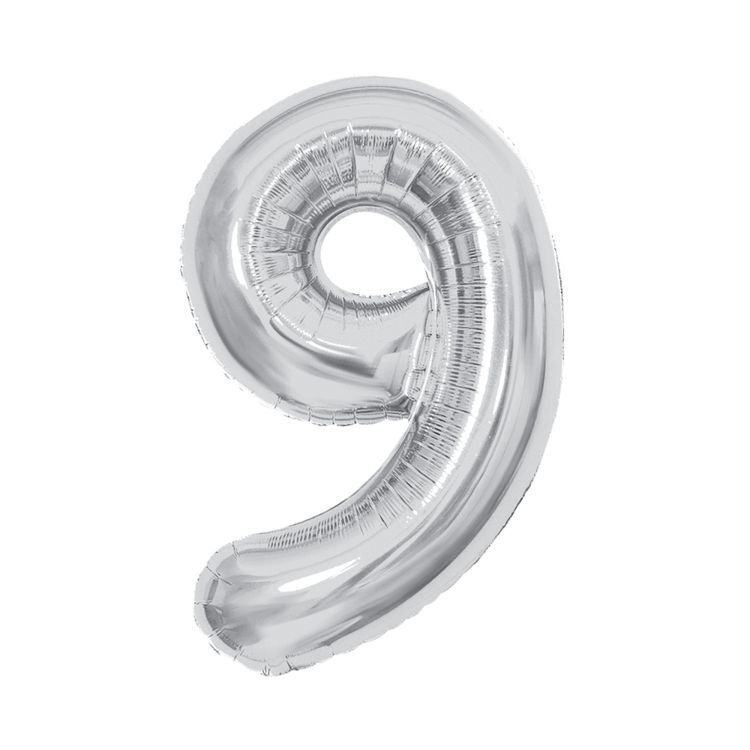 Balónek fóliový 85 cm stříbrný číslo 9