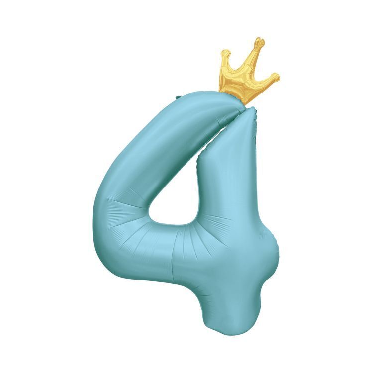 Balónek fóliový 82 cm světle modrý s korunkou číslo 4