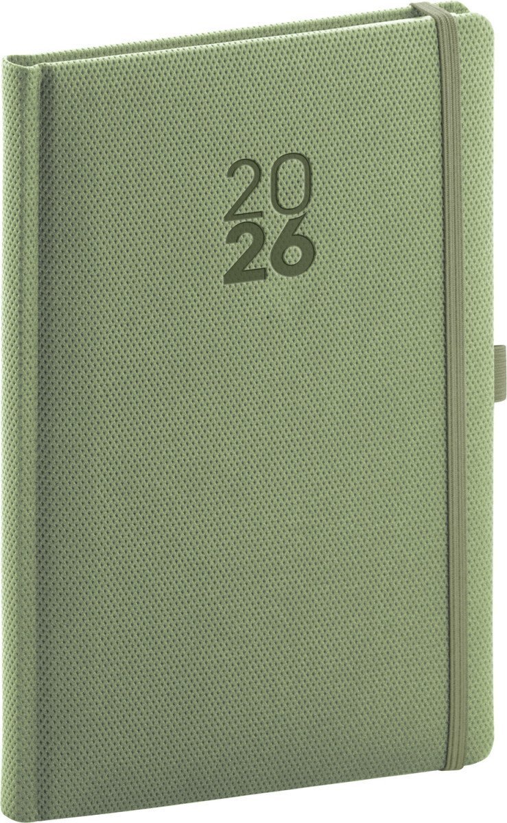 Diář 2026: Diamante - olivový, týdenní, 15 x 21 cm