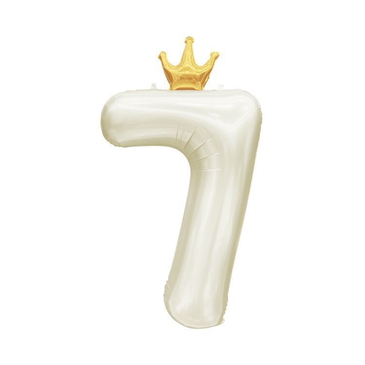 Balónek fóliový 82 cm světle krémový s korunkou číslo 7