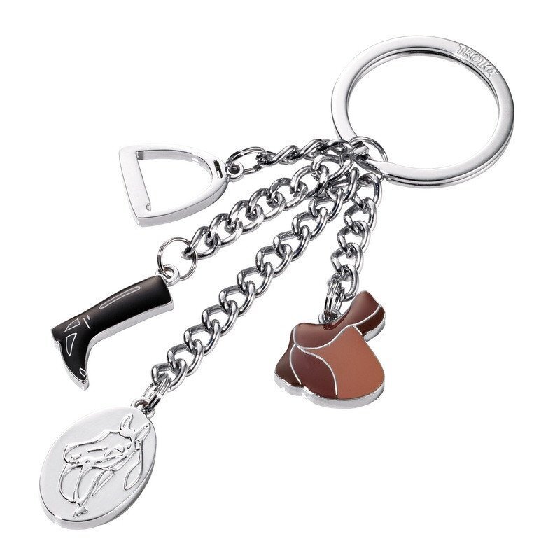 Troika klíčenka - kůň, třmen, sedlo, jezdecké boty (kovová, mix barev)