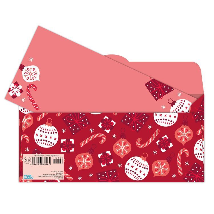 Vánoční obálka na peníze - Červené ozdoby