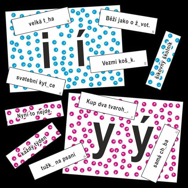 Slabiky měkké a tvrdé - kartičky k procvičení psaní I, Í, Y, Ý po měkkých a tvrdých souhláskách