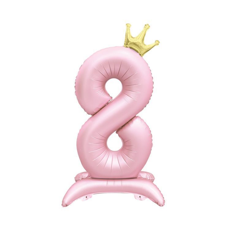 Balónek fóliový Stojící číslo 8 s korunkou světle růžové 82 cm