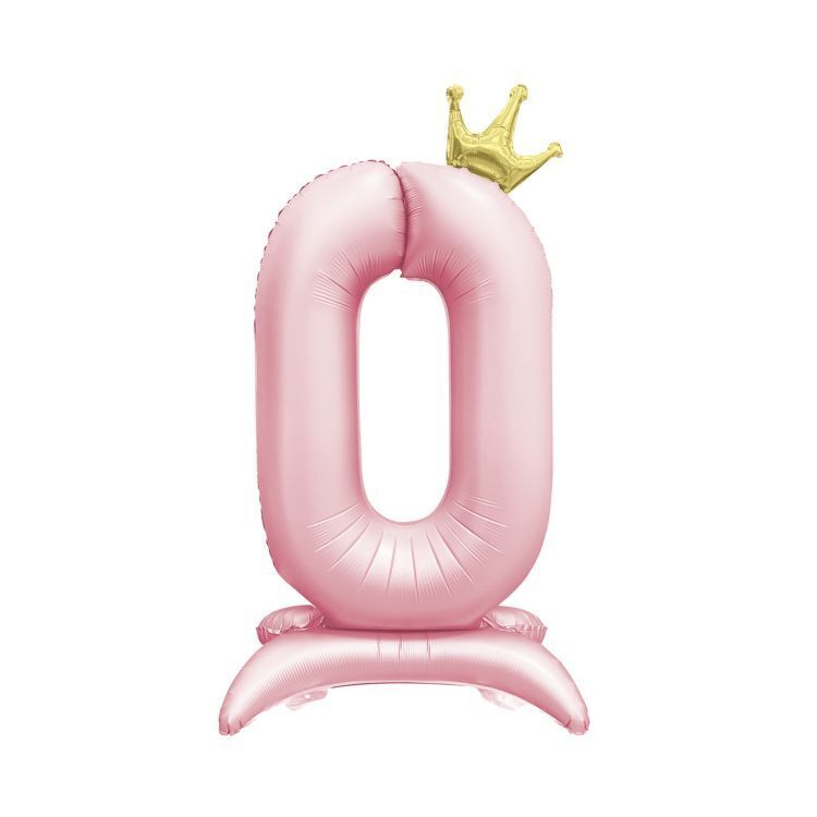 Balónek fóliový Stojící číslo 0 s korunkou světle růžové 82 cm