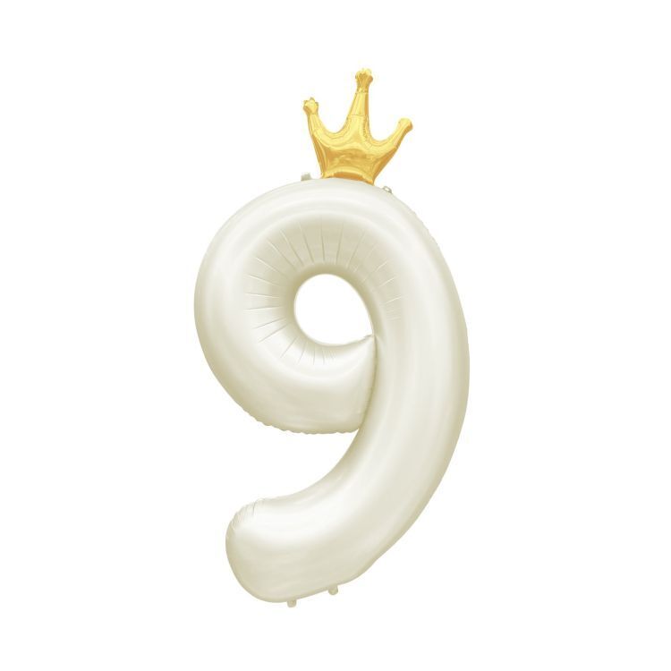 Balónek fóliový 82 cm světle krémový s korunkou číslo 9