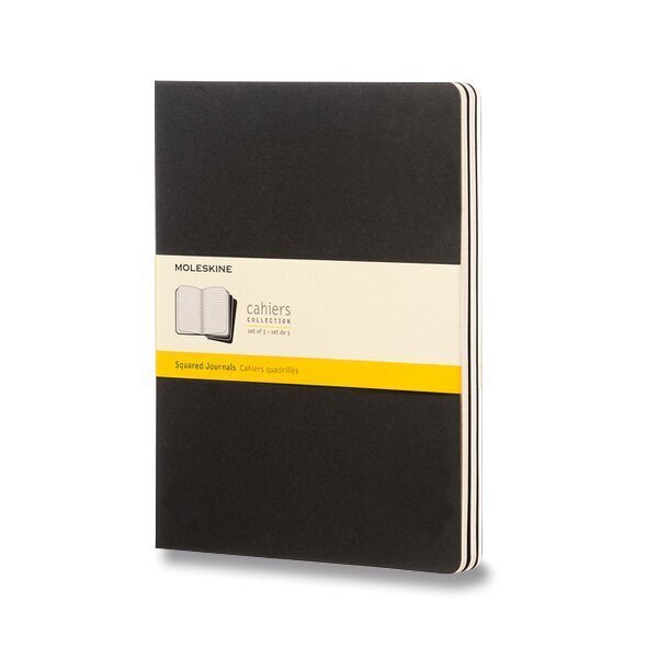 Sešity Moleskine Cahier - tvrdé desky - XL, čtverečkovaný, 3 ks, černý