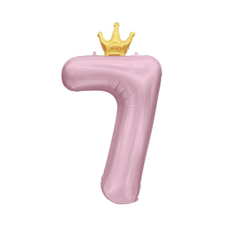 Balónek fóliový 82 cm světle růžový s korunkou číslo 7