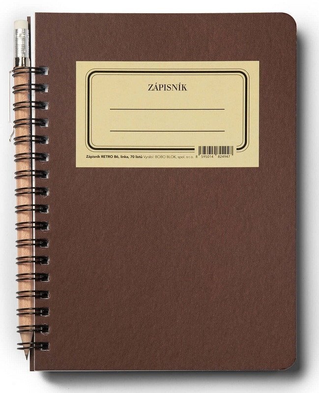 Kroužkový zápisník s tužkou RETRO B6, linka, 70 listů