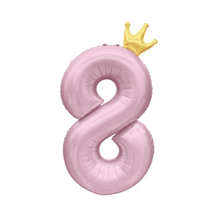 Balónek fóliový 82 cm světle růžový s korunkou číslo 8