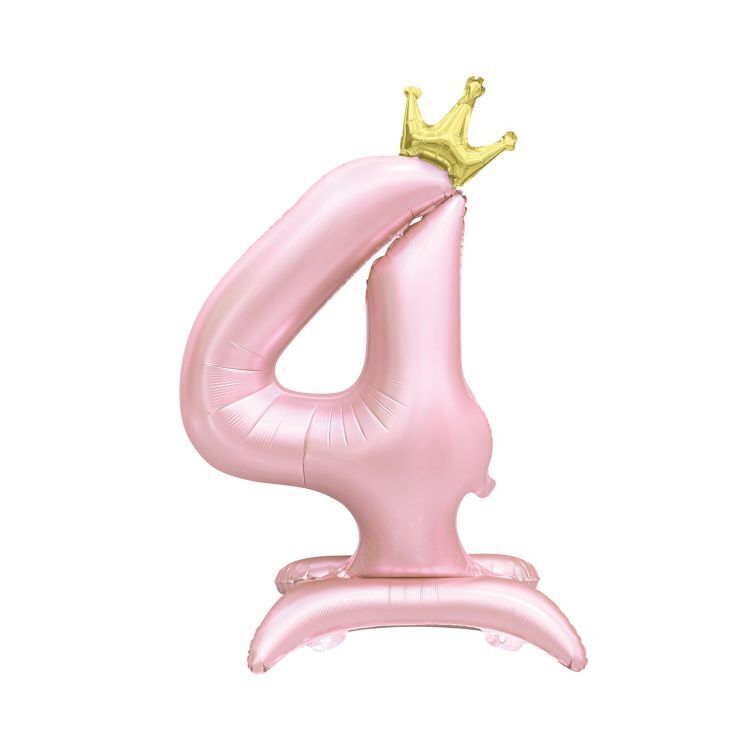 Balónek fóliový Stojící číslo 4 s korunkou světle růžové 82 cm