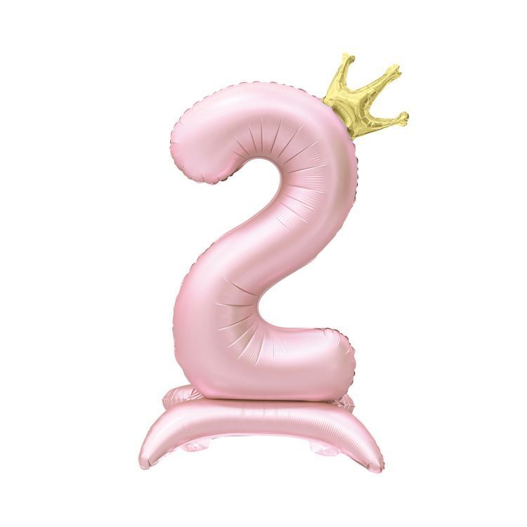 Balónek fóliový Stojící číslo 2 s korunkou světle růžové 82 cm