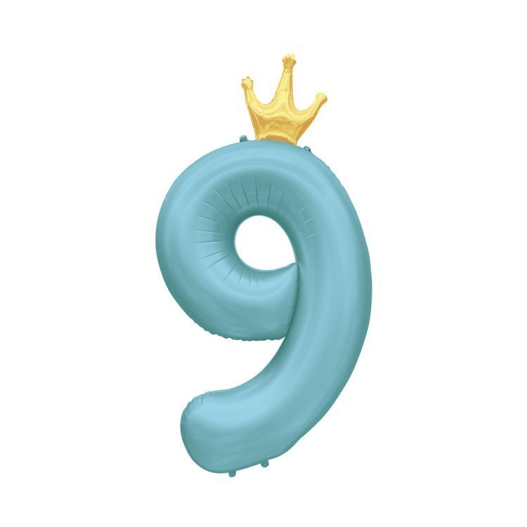 Balónek fóliový 82 cm světle modrý s korunkou číslo 9