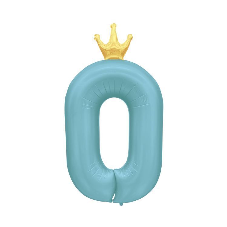 Balónek fóliový 82 cm světle modrý s korunkou číslo 0