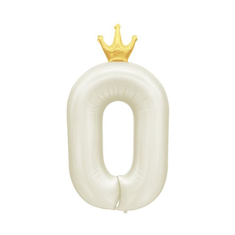 Balónek fóliový 82 cm světle krémový s korunkou číslo 0