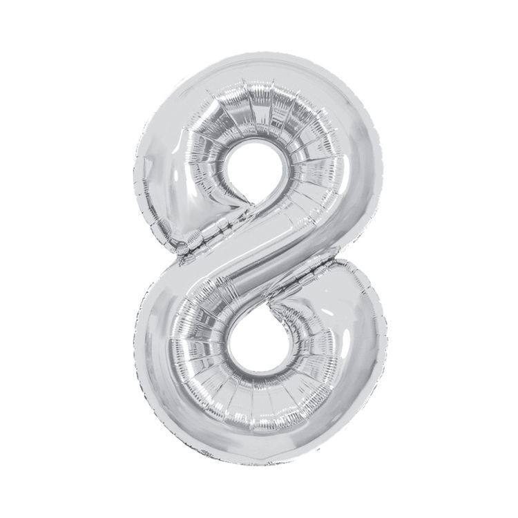 Balónek fóliový 85 cm stříbrný číslo 8