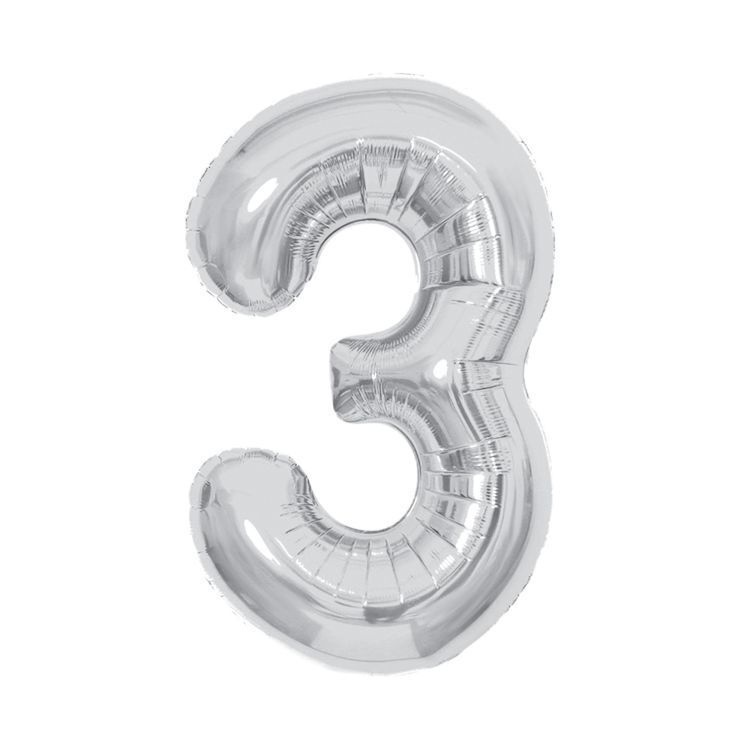 Balónek fóliový 85 cm stříbrný číslo 3