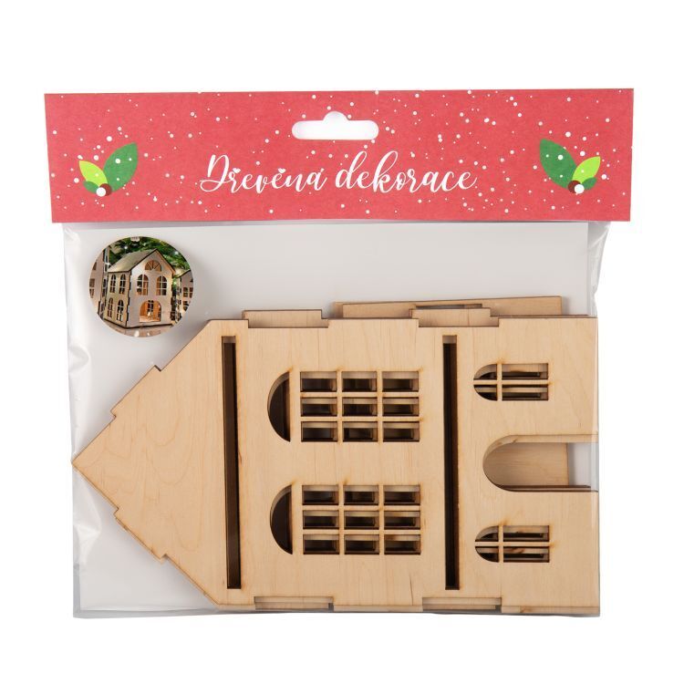 Dřevěná 3D dekorace domečku: 2 okýnka