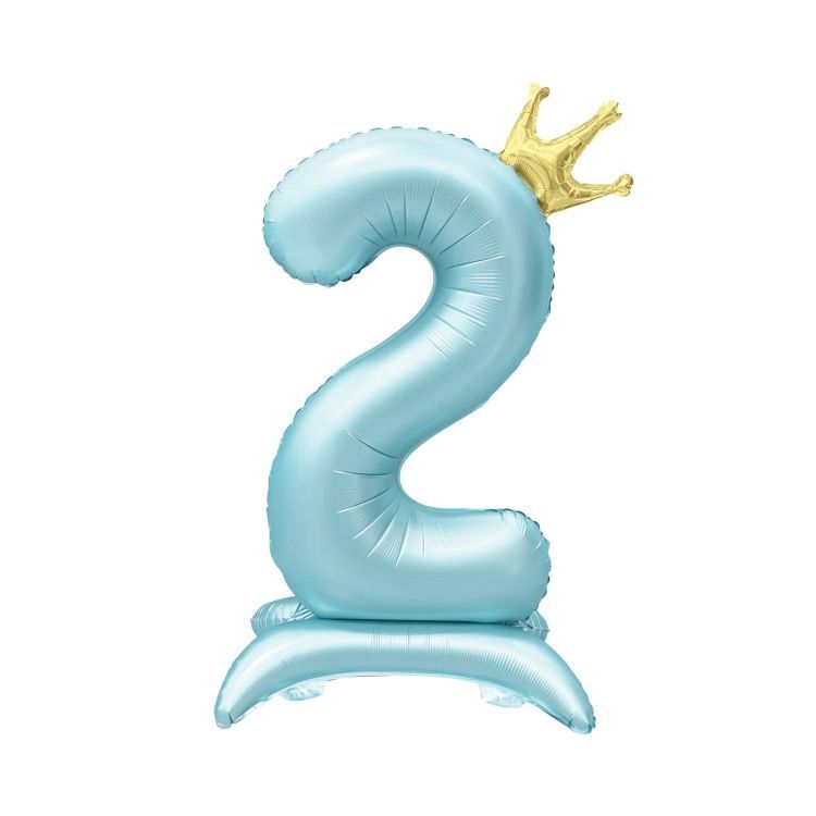Balónek fóliový Stojící číslo 2 s korunkou světle modré 82 cm
