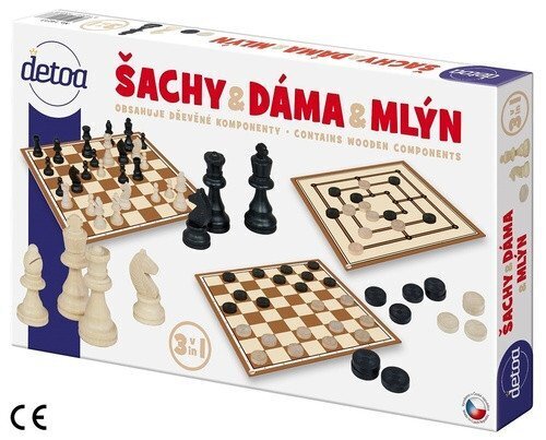 Šachy a dáma - společenská hra / dřevěné figurky a kameny v krabici