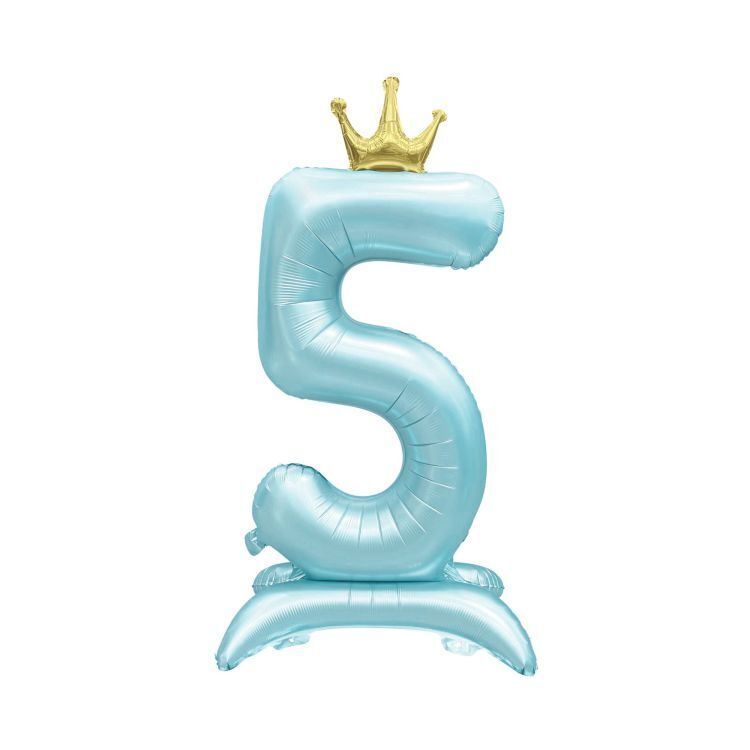Balónek fóliový Stojící číslo 5 s korunkou světle modré 82 cm