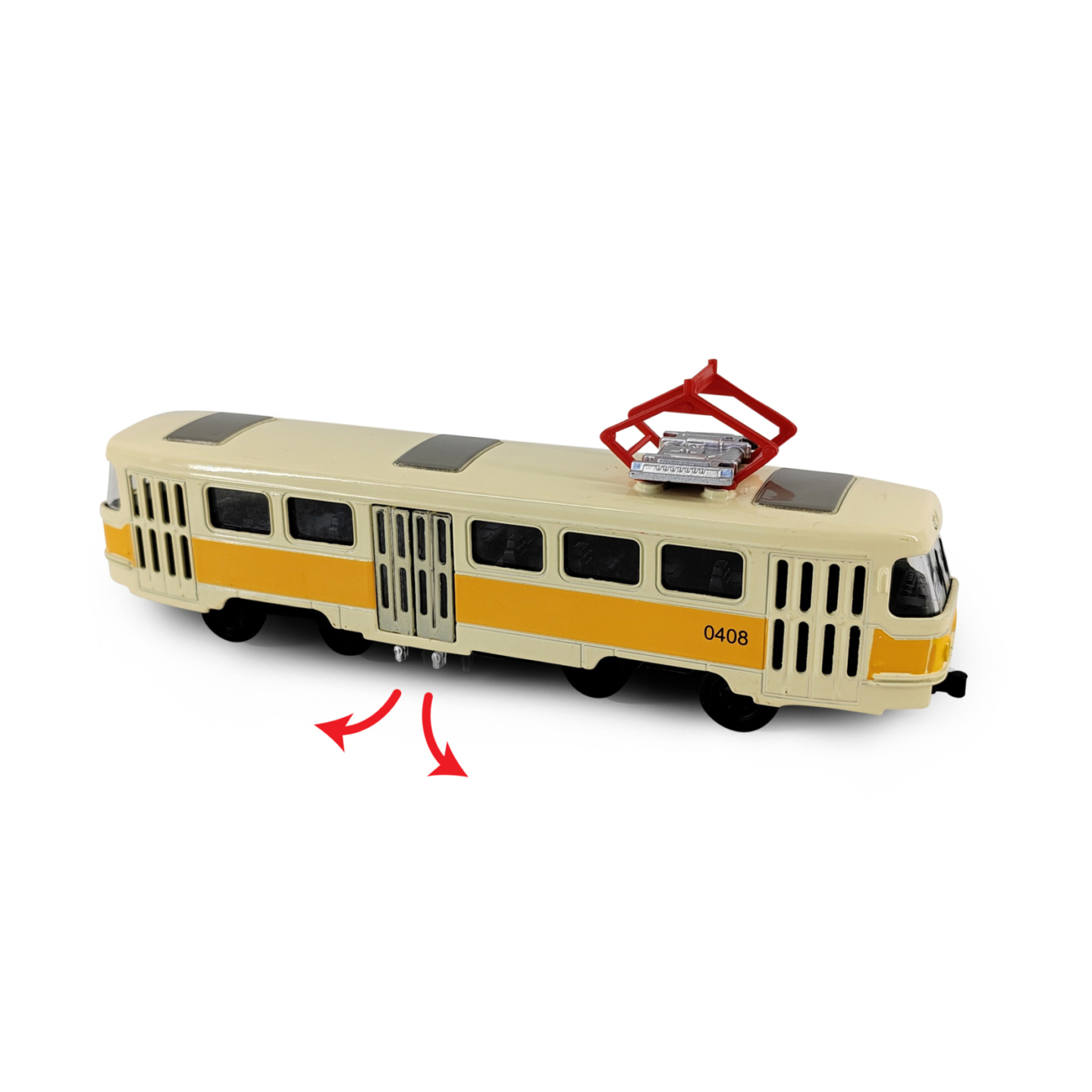 Kovová česká retro tramvaj žlutá 16 cm-otevírací dveře