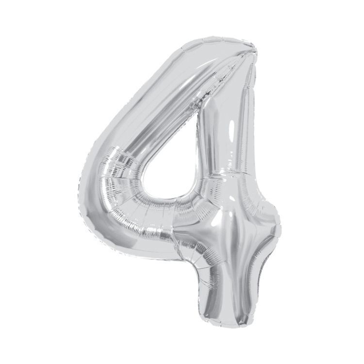Balónek fóliový 85 cm stříbrný číslo 4
