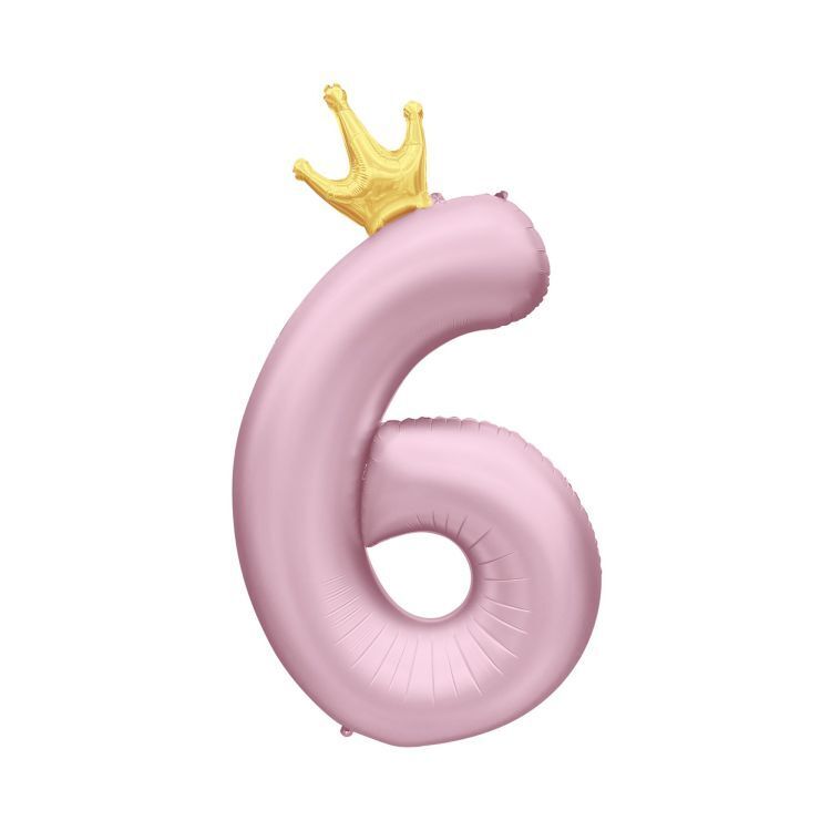 Balónek fóliový 82 cm světle růžový s korunkou číslo 6