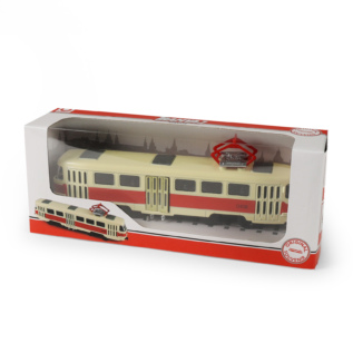 Kovová česká retro tramvaj červená 16 cm-otevírací dveře