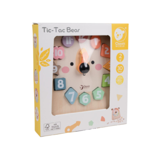 Dřevěná vkládačka hodiny medvěd v krabici