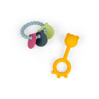 Bigjigs Toys Chrastítko a kousátko 2 v 1 a kousací kroužek Medvídek