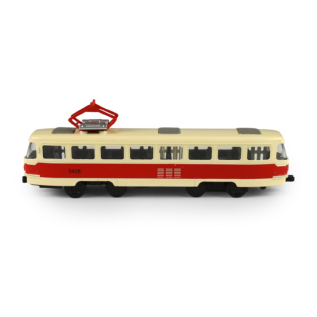 Kovová česká retro tramvaj červená 16 cm-otevírací dveře