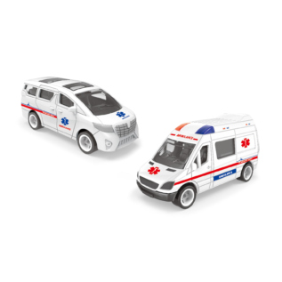 Budova nemocnice s auty a garáží se světlem a zvukem