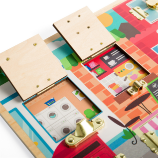 Bigjigs Toys Dřevěná motorická deska západky a zámky