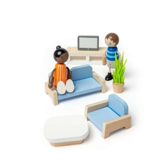 Bigjigs Toys Dřevěný nábytek do domečku pro panenky Obývací pokoj