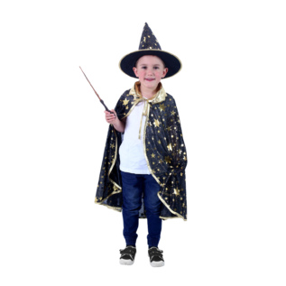 Dětský plášť kouzelníka černý s kloboukem