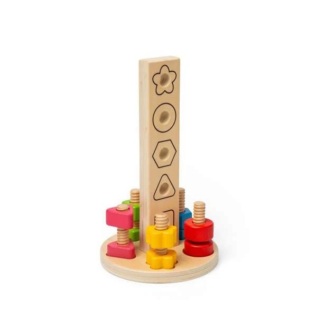 Bigjigs Toys Dřevěná věž s maticemi a šrouby