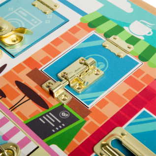 Bigjigs Toys Dřevěná motorická deska západky a zámky