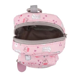 Přívěsek mini batůžek s karabinkou Top Model, ozdoba srdíčka, šedý zip