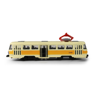 Kovová česká retro tramvaj žlutá 16 cm-otevírací dveře