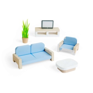 Bigjigs Toys Dřevěný nábytek do domečku pro panenky Obývací pokoj