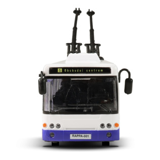 Trolejbus který hlásí zastávky česky 28 cm modrý
