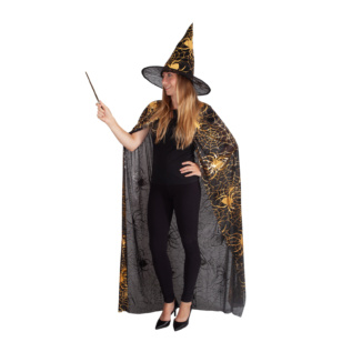 Čarodějnický plášť s kloboukem a pavučinou pro dospělé
