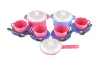 Sada nádobí plast barevné 18ks v síťce 12m+