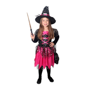 Dětský kostým čarodějnice černo-růžová s hvězdičkami (M)