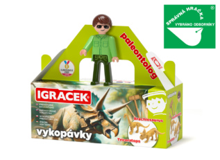 Igráček Paleontolog - figurka s vykopávkami dinosaurů Triceratopse a Brachiosaura